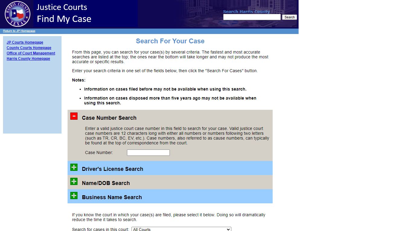 Harris County JP Public Access -- Welcome